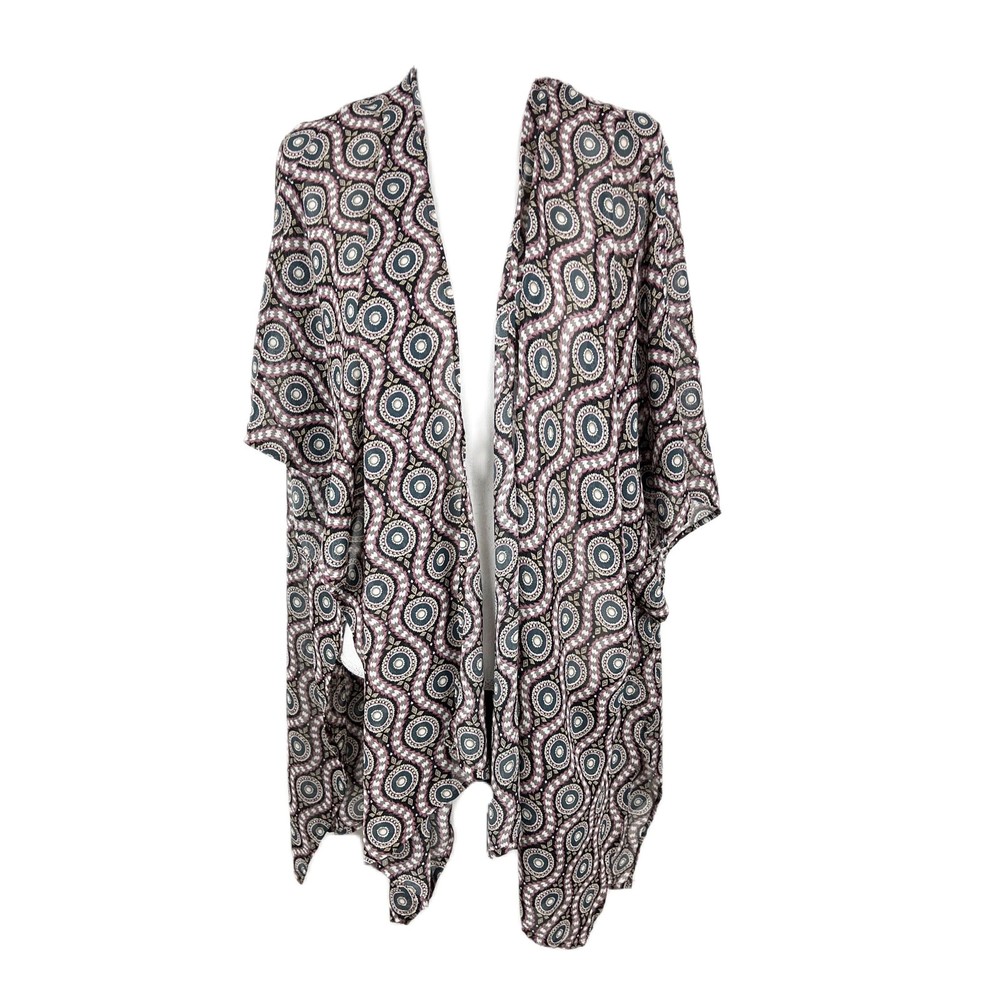 Cecico Coverup Women Small Pink Multicolor Geometric Short Sleeve Sheer Cardigan